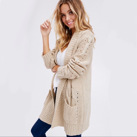 NEW! Cozy Cable Loose Knit Long Cardigan Sweater - Picture 7 of 8